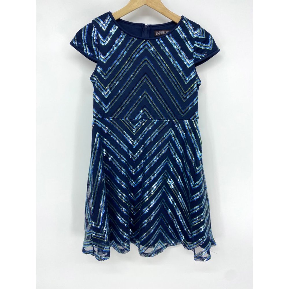 Trixxi Girl navy cap sleeve chevron sequin dress NEW size large